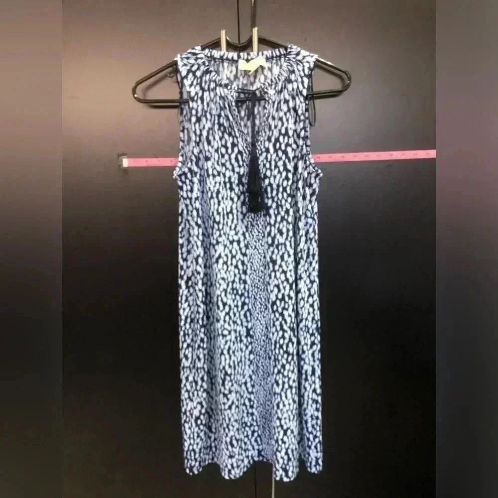 Michael Kors Sleeveless Midi Shift Dress w/Tassel Tie v-neck,soft stretch,light